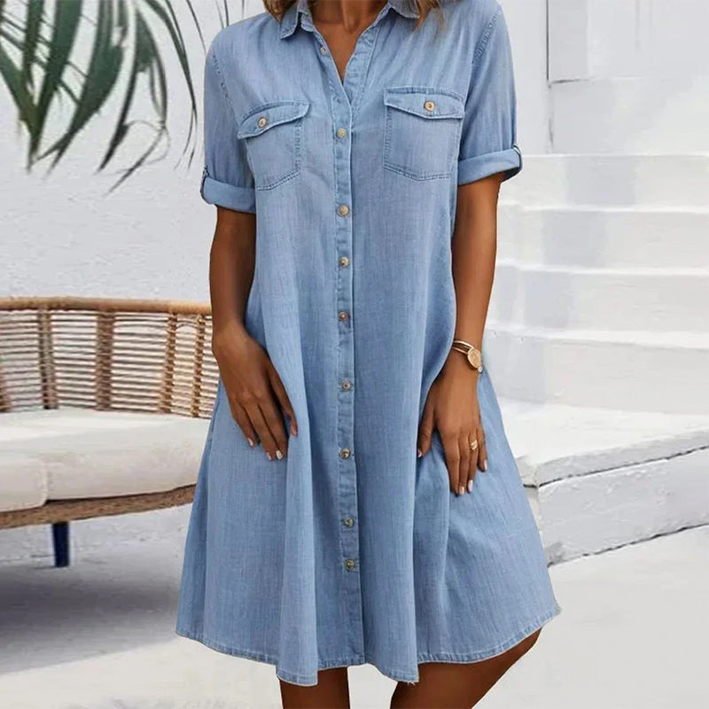 Christine™ | Robe Chemise en Denim Élégante