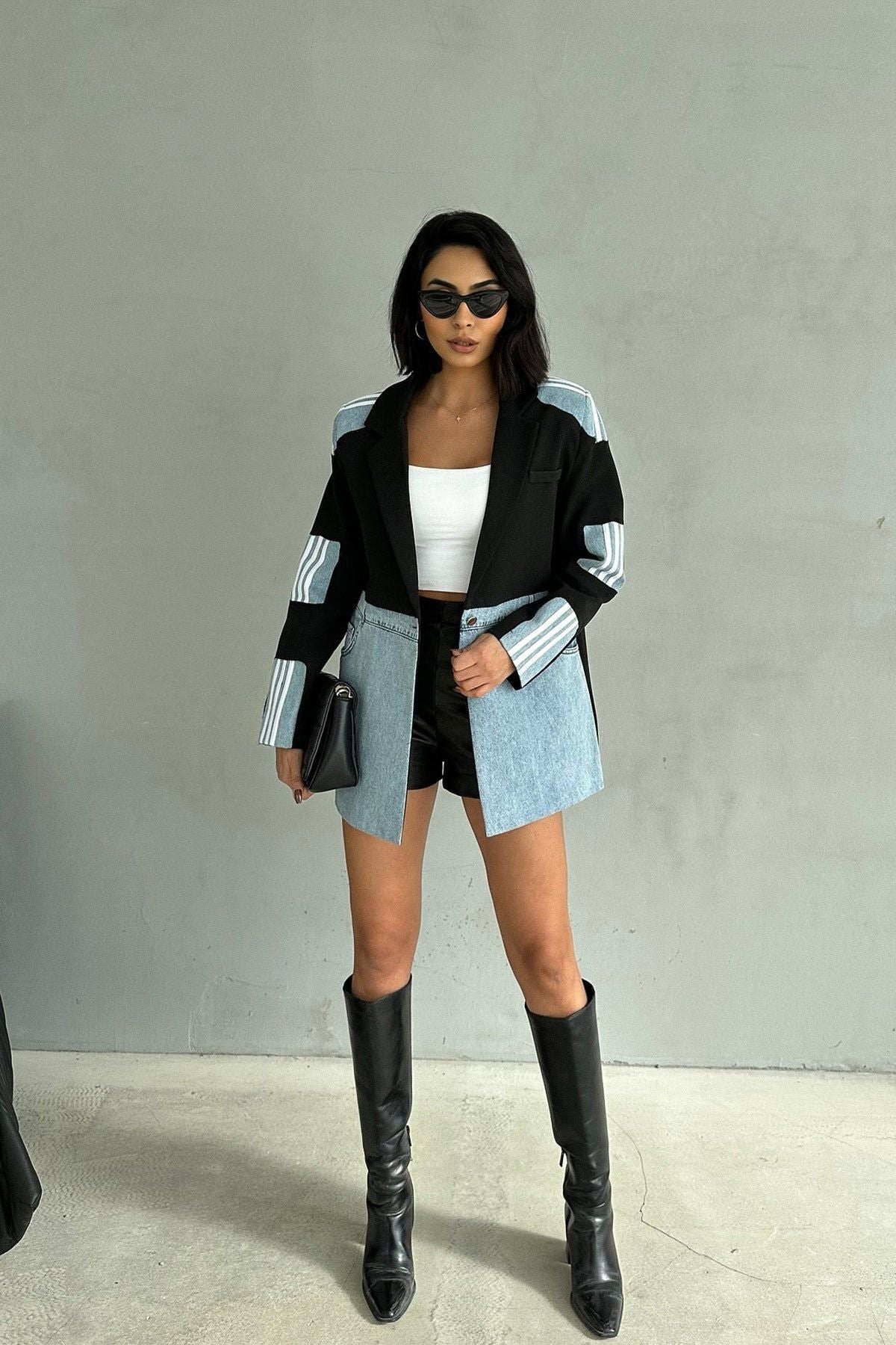 Élise™ | Blazer Oversize en Denim à Rayures