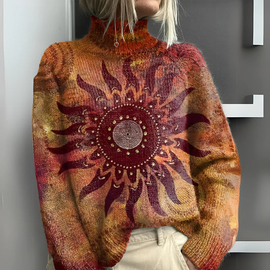 Ivette™ | Pull chaud à col roulé en maille avec imprimé artistique